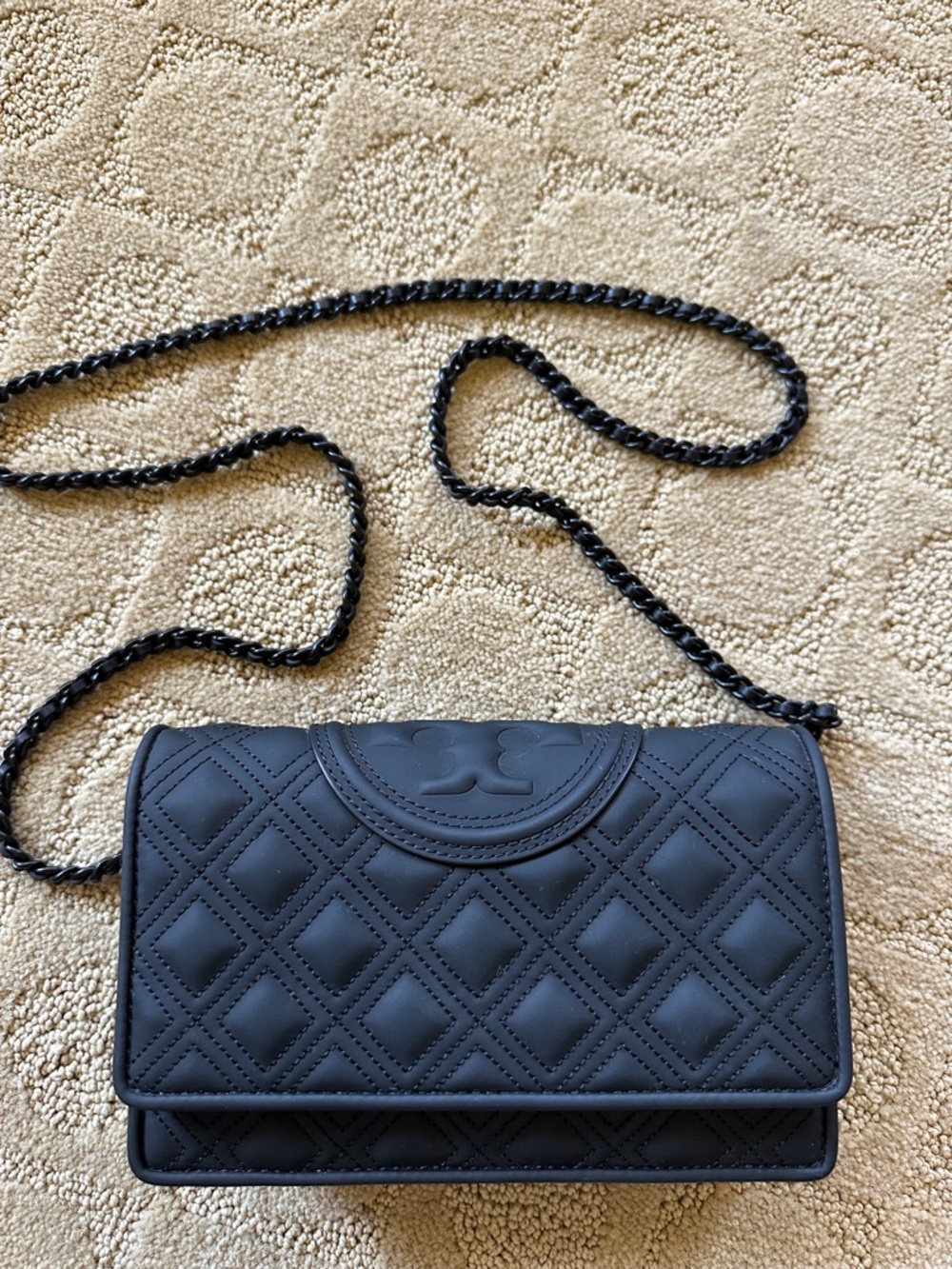 Tory Burch Black Quilted Flap Convertible Crossbody with Chain Strap